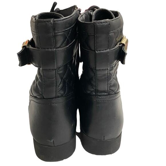 G by Guess Quilted Black Combat Boots SIZE 9M Goldtone Hardware Lug Sole Shoes - Picture 7 of 9